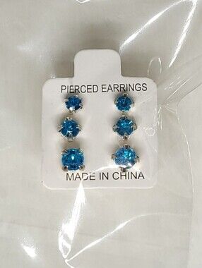 $1 | Blue | Multi‑Size 3‑Pair Rhinestone Stud Earring Set